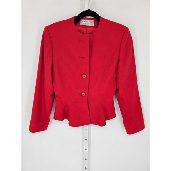 Howard Wolf Women's Crew Neck Button Down Long Sleeve Red Blazer Jacket Size M - Picture 1 of 4